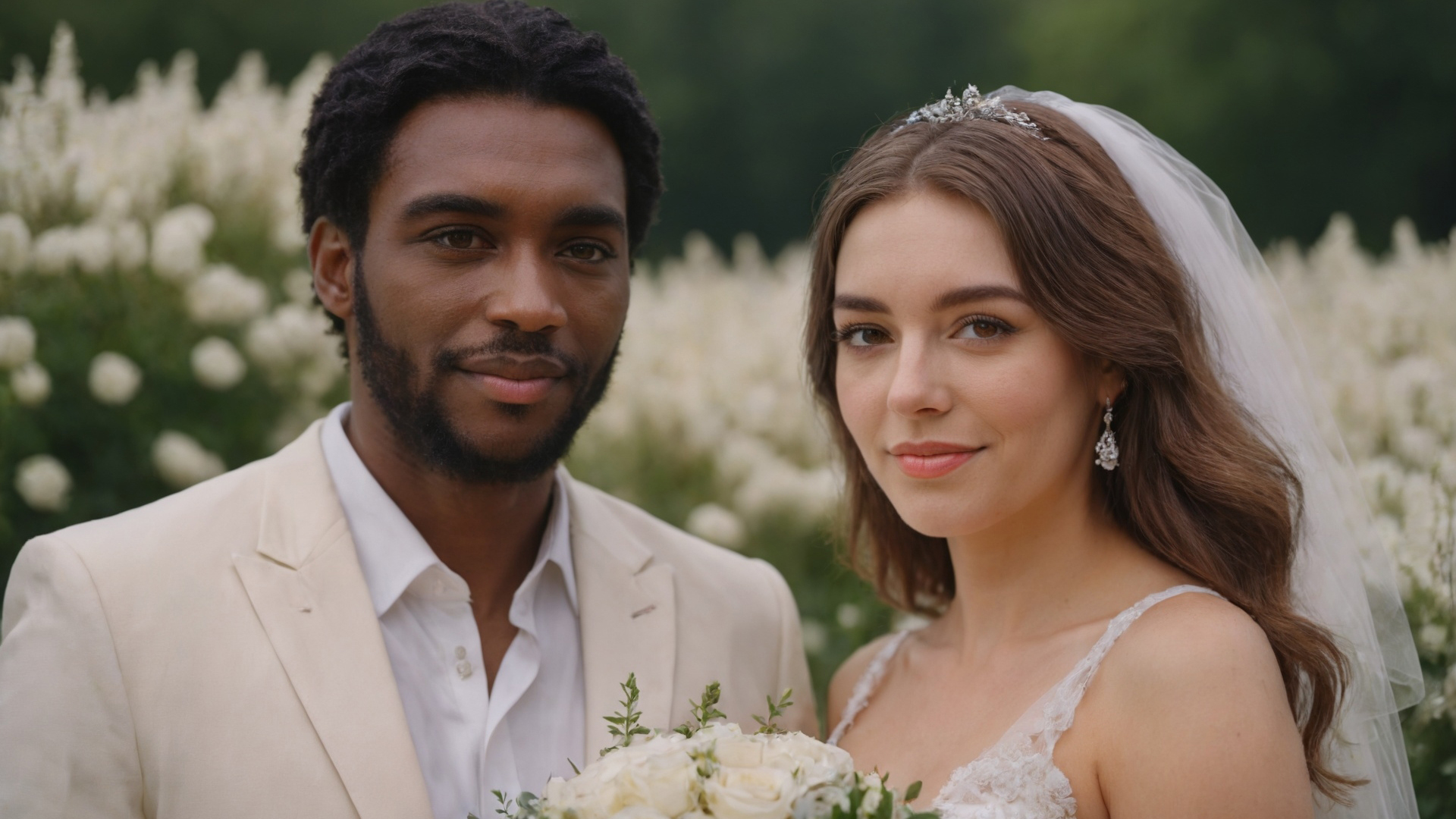 Foto de casamento gerada com IA ao ar livre