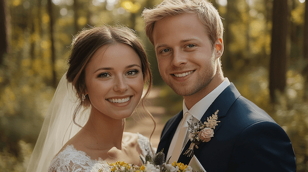 Mariée et marié créés par AI dans la nature