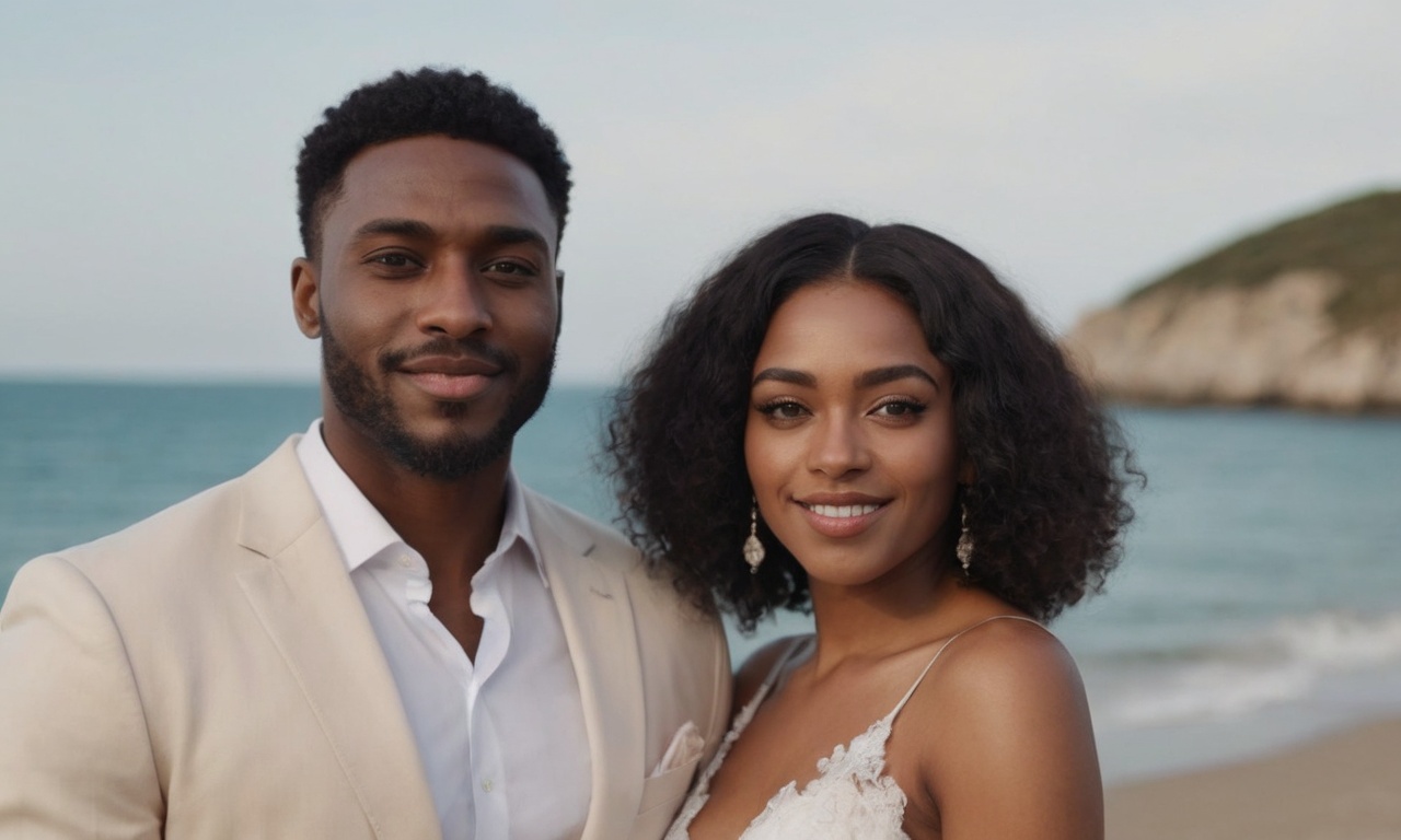 AI beach wedding couple portrait