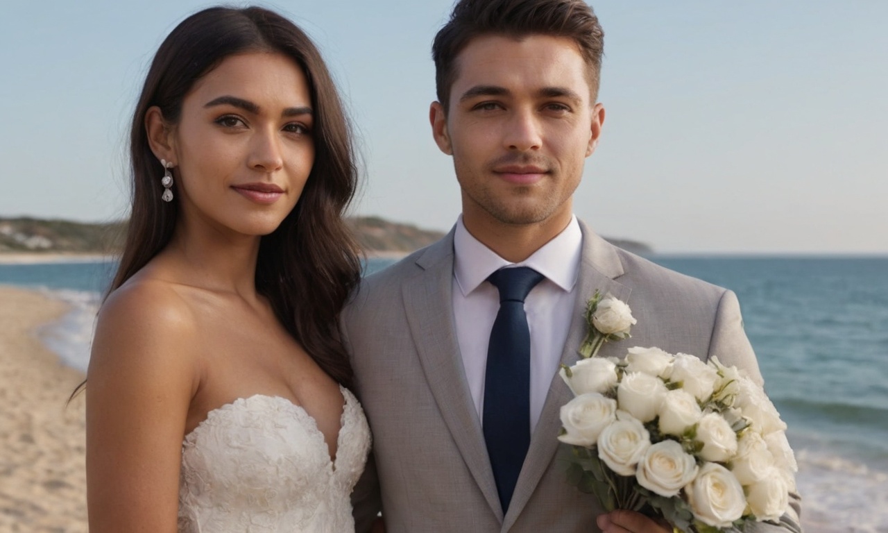 AI-generated wedding couple by the sea